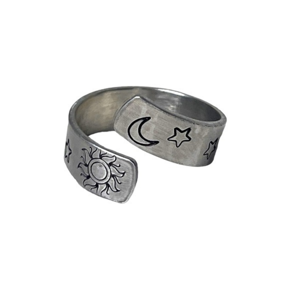 Handmade 8/9 stamped celestial adjustable silver hypoallergenic aluminum ring‎